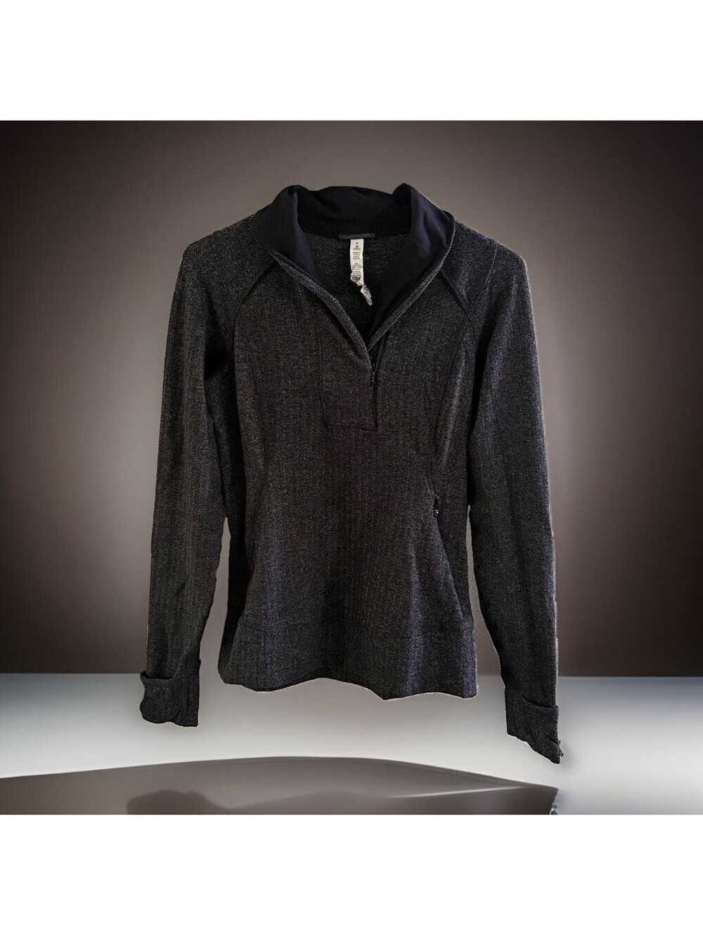 Lululemon Think Fast Pullover 6 Rulu Herringbone Black Half Zip Cuffins